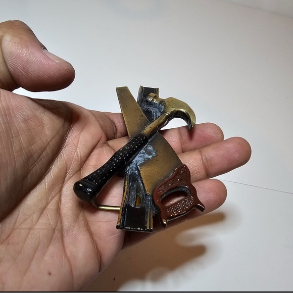 Vintage The Great American Buckle Company  Saw Hammer Level Brass Belt Buckle - Picture 6 of 10